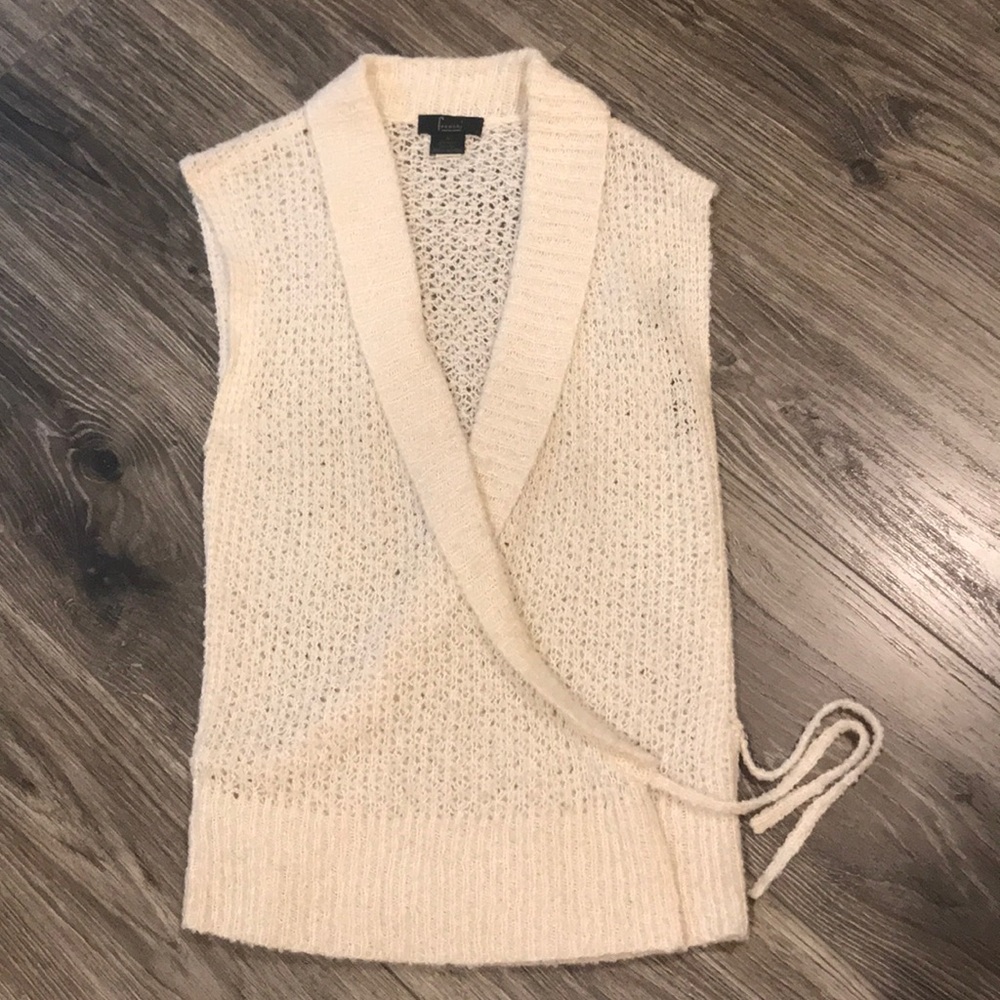 Frenchi Cream Open-Knit Wrap Sweater Vest
